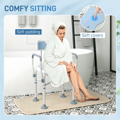 HOMCOM Aluminium Shower Chair, with Padded Seat - Light Blue 