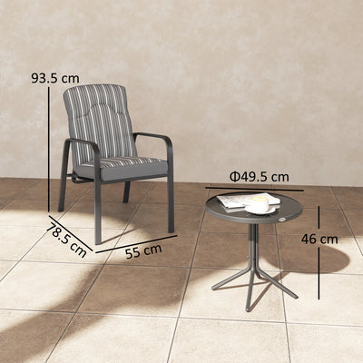 Outsunny 3-Piece Patio Bistro Set, 5-Position Adjustable Recliner Garden Chairs and Tempered Glass Table, Garden Furniture Set with Cushions, High Back, Armrests, Metal Frame for Balcony Patio, Grey 