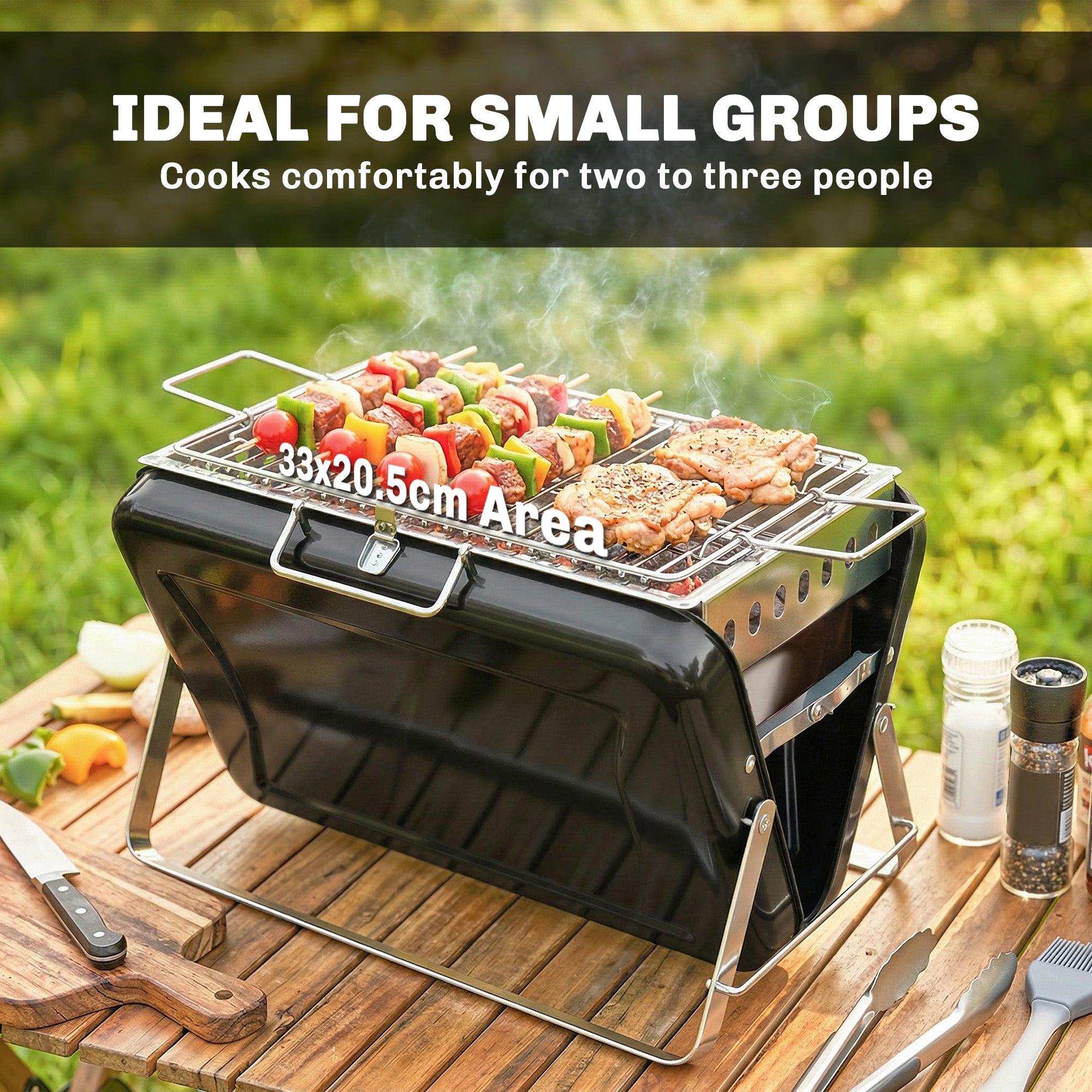 Outsunny Charcoal BBQ Grill Portable Stainless Steel Barbecue with Tilting Grate for Camping Picnic Garden Black 