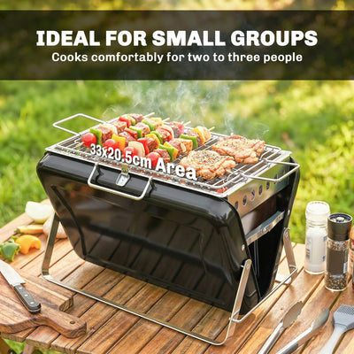 Outsunny Charcoal BBQ Grill Portable Stainless Steel Barbecue with Tilting Grate for Camping Picnic Garden Black 