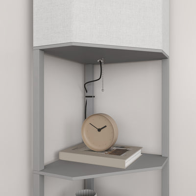 HOMCOM Corner Floor Lamp with Shelves, Tall Standing Lamps for Living Room, with Pull Chain Switch Bulb not Included, Grey 