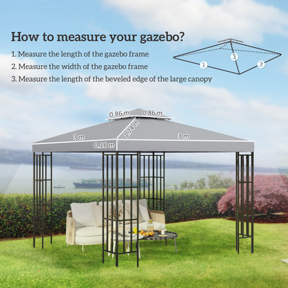 Outsunny 3(m) Gazebo Top Cover Double Tier Canopy Replacement Pavilion Roof Light Grey 