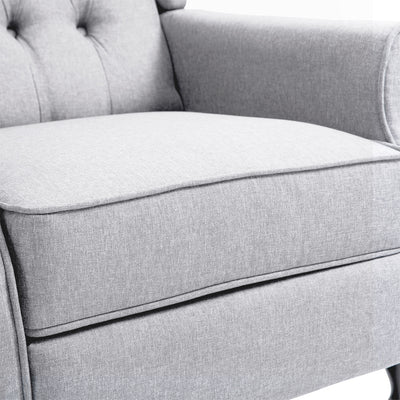 HOMCOM Recliner Armchair, Vintage Reclining Chair with Nail Head Trim, Wingback Chair with Button Tufted Back and Footrest, for Living Room, Light Grey 