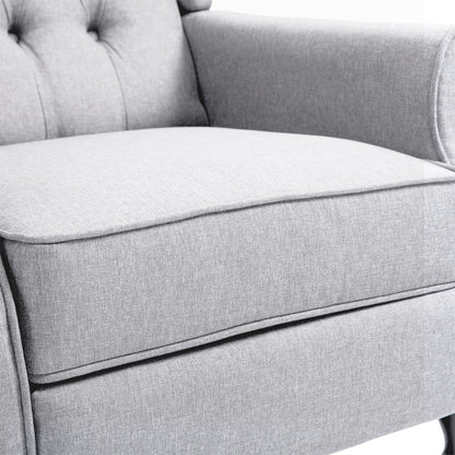 HOMCOM Recliner Armchair, Vintage Reclining Chair with Nail Head Trim, Wingback Chair with Button Tufted Back and Footrest, for Living Room, Light Grey