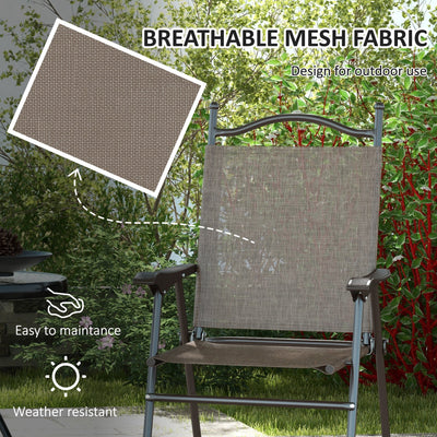 Outsunny Set of Two Folding Garden Chairs, with Fabric Mesh Seats - Mixed Brown 