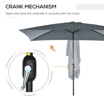 Outsunny 3x2m Patio Parasol Garden Umbrellas Canopy with Aluminum Tilt Crank Rectangular Sun Shade Steel, Dark Grey 