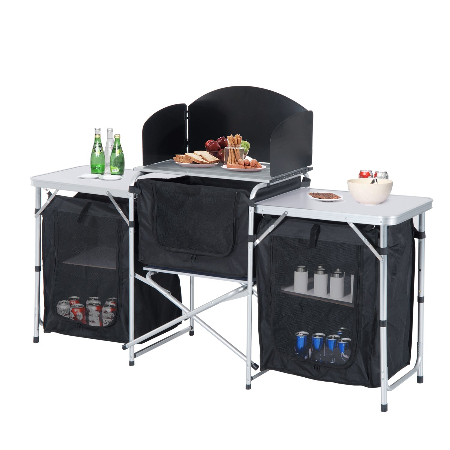 Outsunny Multi-Storage Portable Camping Kitchen, with Heat-Resistant Tabletops and Bag 
