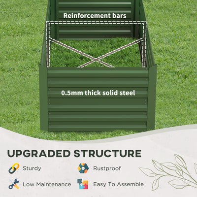Outsunny Set of 2 Raised Beds for Garden, Galvanised Steel Outdoor Planters with Multi-reinforced Rods for Vegetables, Plants, Flowers and Herbs, 180 x 90 x 59 cm, Green 