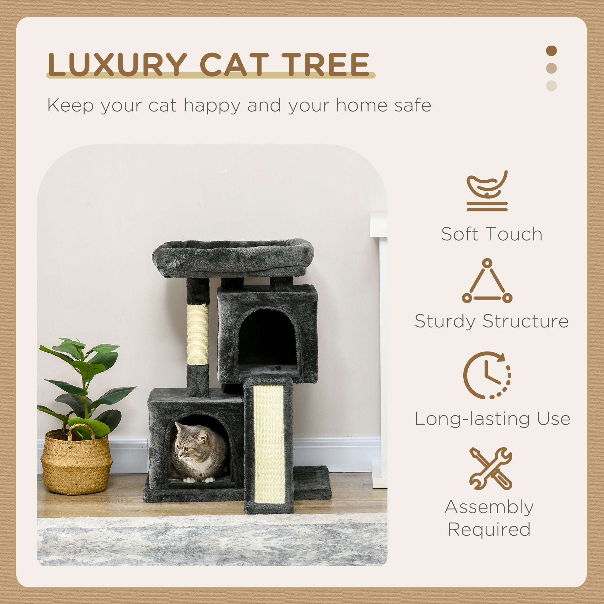 PawHut Cat Tree for Indoor Cats 83cm Cat Scratching Post Scratch Board Kitten Tower Climbing Frame Black 