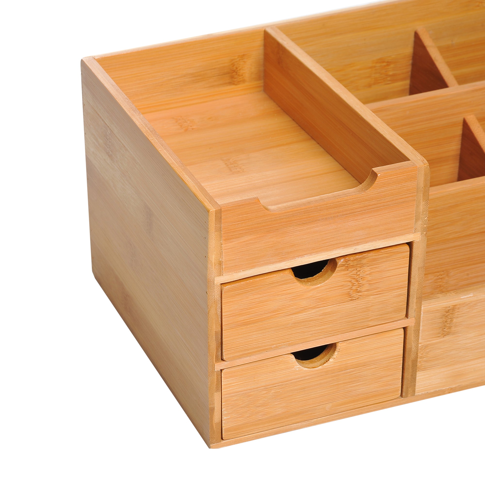 HOMCOM Desk Organiser Holder, Bamboo Multi-Function Storage Caddy with 7 Storage Compartments and 2 Drawers for Home Office Stationary Supplies, Natural Bamboo 
