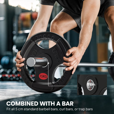 SPORTNOW Olympic Weight Plates, 2"/5cm Weight Disc Pair with Tri-Grips, 2 x 15kg Dumbbell Plates for Weightlifting and Strength Training Home Gym Fitness Workout, Black 