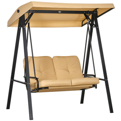 Outsunny Two-Seater Garden Swing Bench, with Adjustable Canopy - Beige 