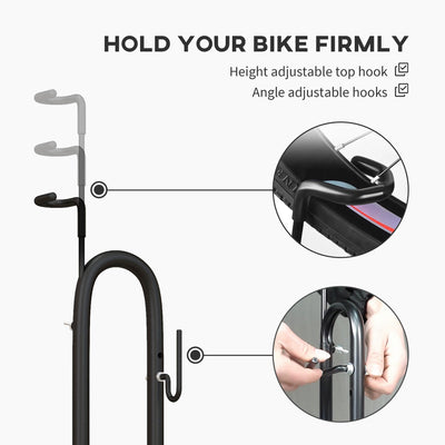 SPORTNOW Vertical & Horizontal Bike Rack Bicycle Storage Stand with Adjustable Hooks, Fits 6"-28" and 700c Bikes 
