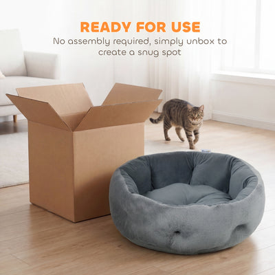 PawHut Cat Bed, Reversible Dog Pet Bed for Indoor Cats and Small Dogs, Round Bed with Supportive Bolster, Dark Grey 