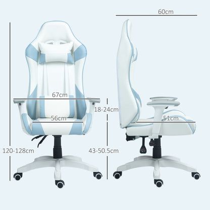 HOMCOM Faux Leather Colour Block Gaming Chair, with 135\'c2\'b0 Reclining Back - Blue/White