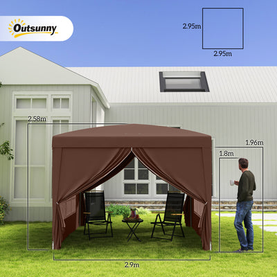 Outsunny 3 x 3 m Pop Up Gazebo, Wedding Party Canopy Tent Marquee with Carry Bag and Windows, Coffee 