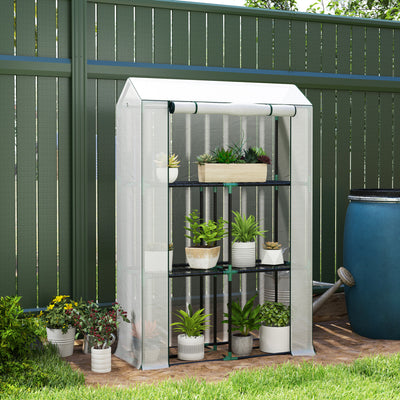 Outsunny 40 x 100cm Three Shelf Steel Frame Greenhouse - White 