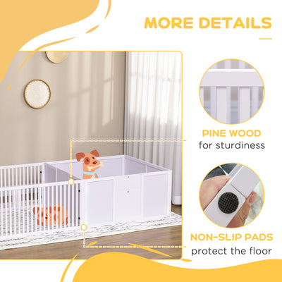 PawHut 7 Panels Playpen with 3 Doors for Baby Dogs, Two-Room Design Puppy Whelping Box - White 