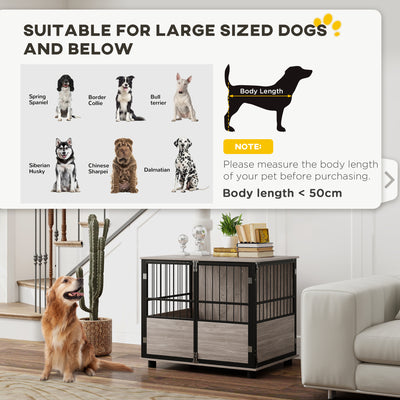 PawHut 80cm Furniture Style Dog Crate Dog Cage End Table Indoor with 3 Doors Soft Washable Cushion, for Medium Sized Dogs 