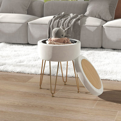 HOMCOM 5L Velvet-Feel Storage Ottoman - Cream White 