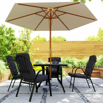 Outsunny 5 Pieces Outdoor Square Garden Dining Set w/ Tempered Glass Dining Table 4 Cushioned Armchairs, Umbrella Hole, Black 