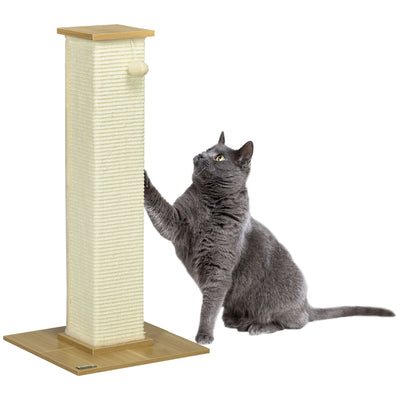 PawHut 80cm Scratching Post, with Toy Ball, Sisal Rope - White 