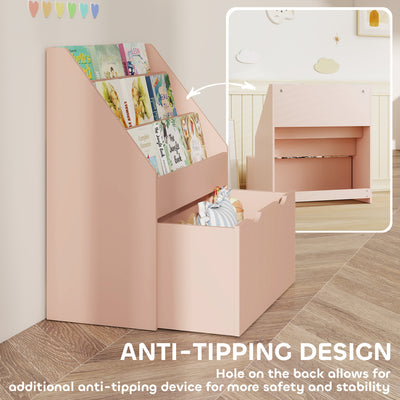 AIYAPLAY Bookcase for Kids with Shelves, Drawer, Bookcase for Bedroom, Playroom, Pink 