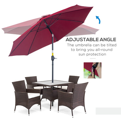 Outsunny 2.7M Garden Parasol Umbrella with Glass Fibre Ribs and Aluminium Frame, Tilting Sun Shade Shelter Canopy, Wine Red 