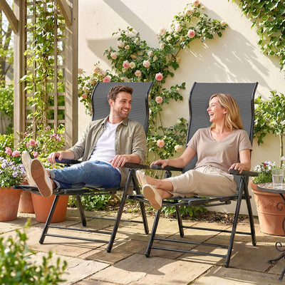 Outsunny Reclining Garden Chairs Set of 2, 5-Position Folding Sun Loungers with High Back, Retractable Footrest, Dark Grey 