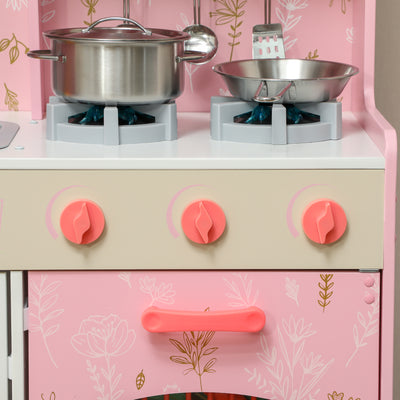 AIYAPLAY Play Kitchen, Kids Kitchen Set with Lights and Sounds, Double Stoves, Ice Maker, Chalkboard for 3+ Years - Pink 