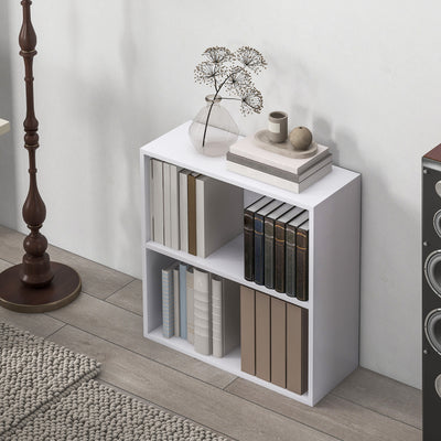 HOMCOM 2 Tier Bookshelf, Low Bookcase with Adjustable Shelf, 2 Compartments for Home Office, Living Room, Study, White 