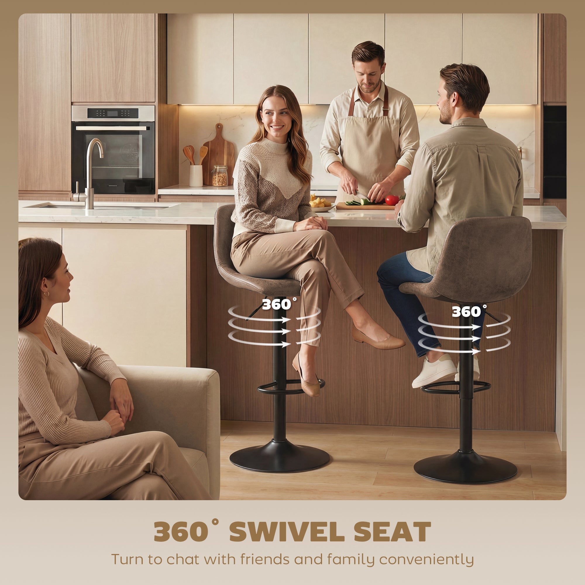 HOMCOM Bar Stools Set of 2, Modern Swivel Barstools with Footrest for Kitchen Island and Dining Room, Brown 