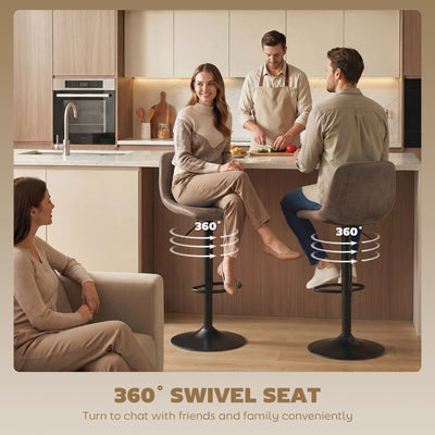 HOMCOM Bar Stools Set of 2, Modern Swivel Barstools with Footrest for Kitchen Island and Dining Room, Brown 