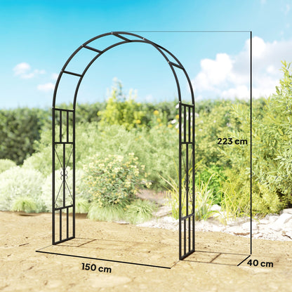 Outsunny Steel Garden Arch, 2.2m High x 1.5m Wide Metal Garden Trellis for Climbing Plants Roses Wisteria Vines, Outdoor Wedding Arch for Bridal Party Ceremony Decoration, Black 