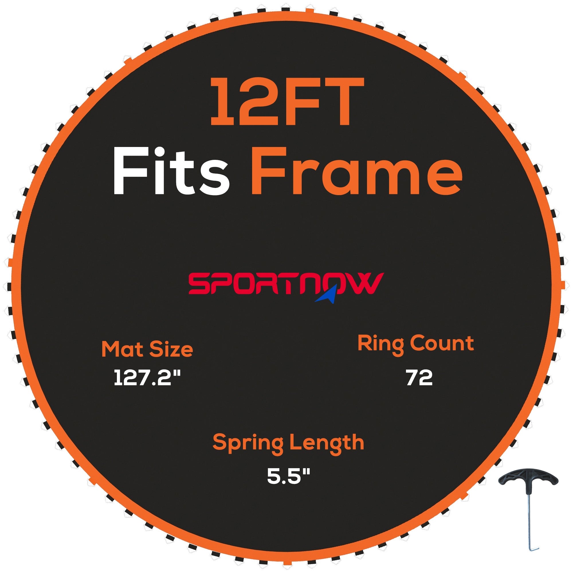 SPORTNOW Replacement Trampoline Mat with Spring Pull Tool, 72 V-Hooks, for 12ft Trampoline using 14cm Springs, Orange 