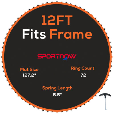 SPORTNOW Replacement Trampoline Mat with Spring Pull Tool, 72 V-Hooks, for 12ft Trampoline using 14cm Springs, Orange 