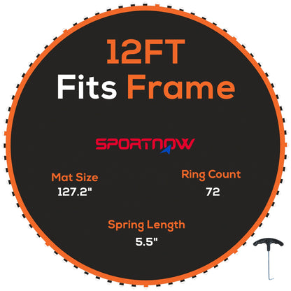 SPORTNOW Replacement Trampoline Mat with Spring Pull Tool, 72 V-Hooks, for 12ft Trampoline using 14cm Springs, Orange 