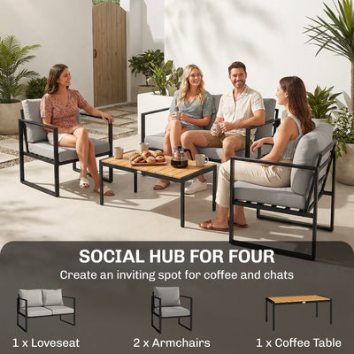 Outsunny Outdoor Garden Furniture Set, 4 Piece Patio Furniture with Slatted Table, Indoor Outdoor Balcony Patio Conservatory Set 