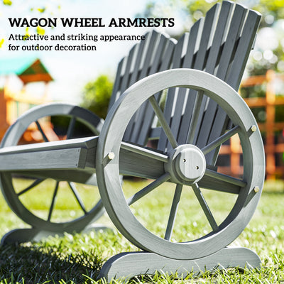 Outsunny Fir Wood Love Seats with Wheel-Shaped Armrests, Large Load-Bearing Chair, Grey 