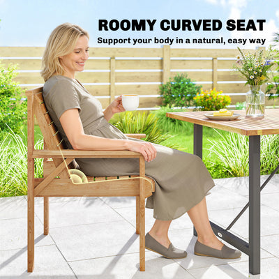 Outsunny Wooden Garden Dining Chair, Outdoor Chair Garden Armchair with Curved Seat and Wide Armrests, Natural Wood Finish 