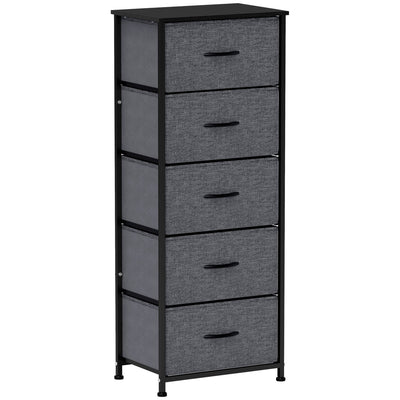 HOMCOM Fabric Chest of Drawers, Storage Drawers, Industrial Bedroom Dresser with 5 Fabric Drawers, Steel Frame and Wooden Top for Nursery, Living Room, Hallway, Dark Grey 