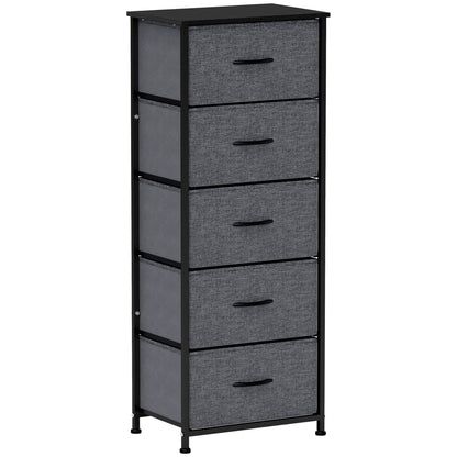 HOMCOM Fabric Chest of Drawers, Storage Drawers, Industrial Bedroom Dresser with 5 Fabric Drawers, Steel Frame and Wooden Top for Nursery, Living Room, Hallway, Dark Grey 
