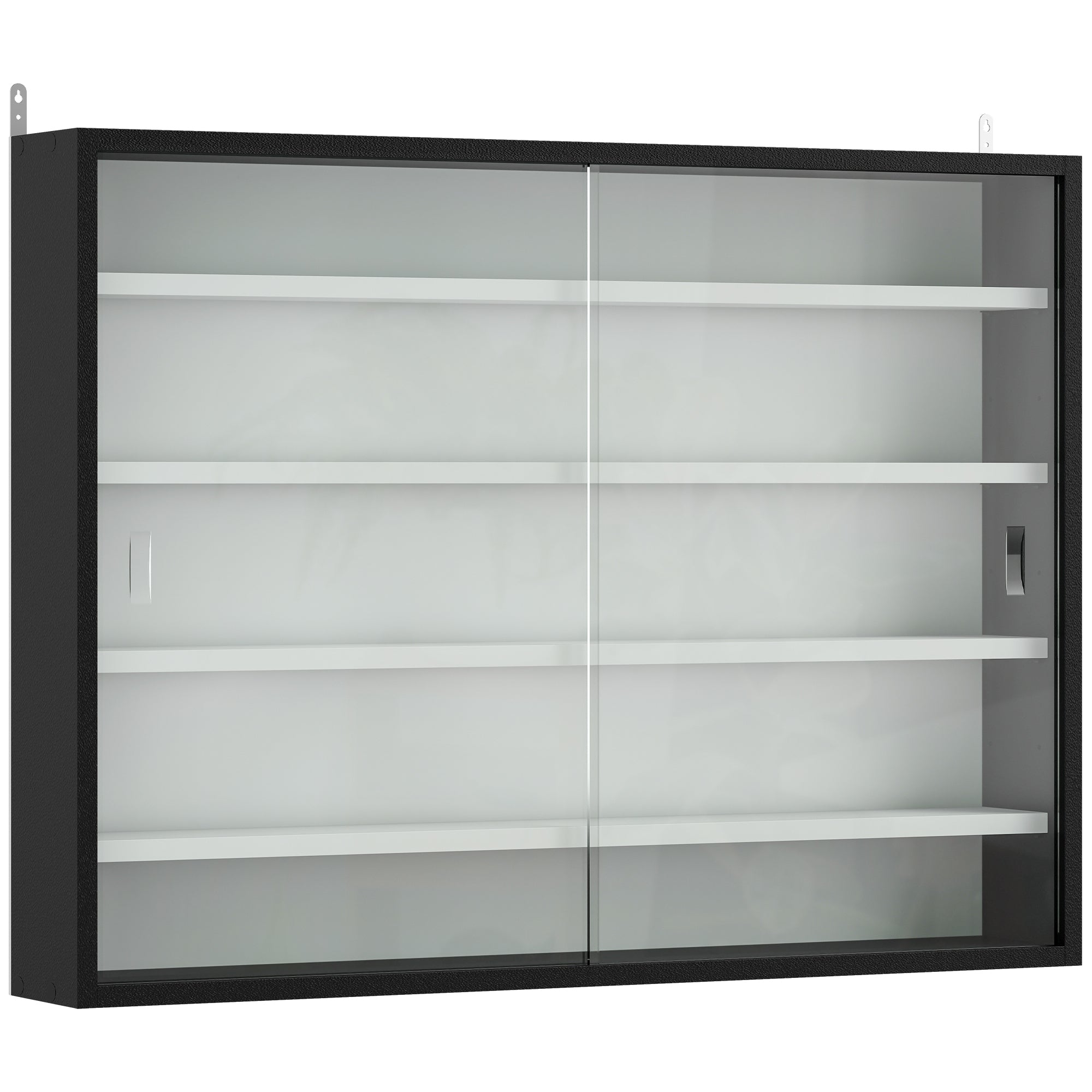 HOMCOM 5-Tier Wall Display Cabinet,  Wall Mounted Display Case w/ 4 Adjustable Shelves, Glass Doors, 60x80cm, Black and White 