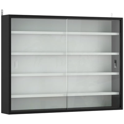 HOMCOM 5-Tier Wall Display Cabinet,  Wall Mounted Display Case w/ 4 Adjustable Shelves, Glass Doors, 60x80cm, Black and White 