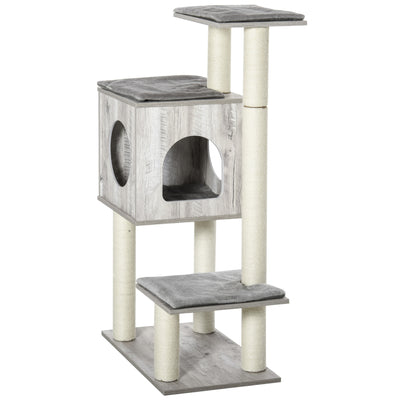 PawHut Cat Tree for Indoor Large Cats 113cm Kitten Tower Condo Jute Scratching Post Kitten Play House Activity Center Furniture 