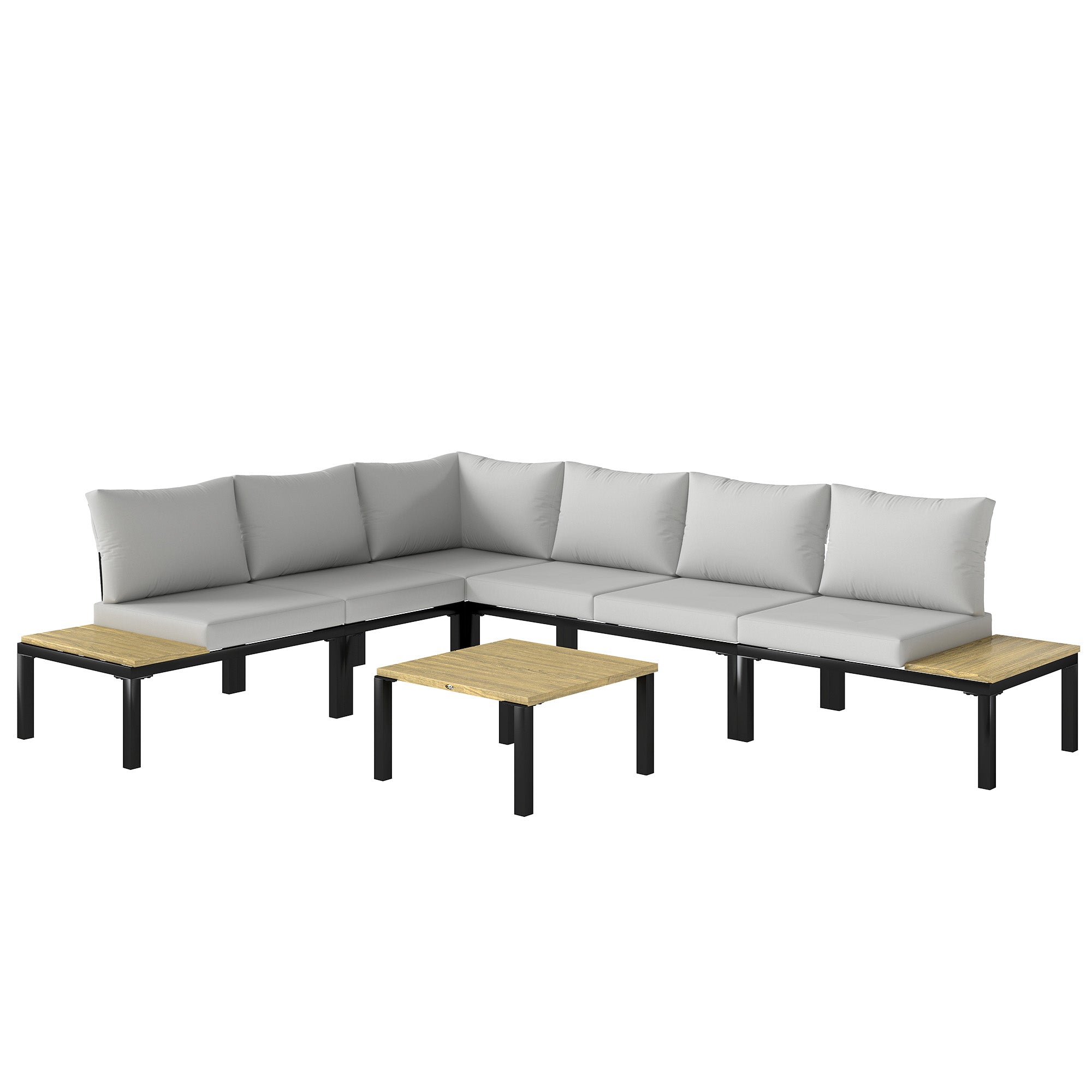 Outsunny Garden Furniture Set, 6 Piece Corner Sofa Set with Loveseat, Coffee Table, Sofa with Integrated Side Table 