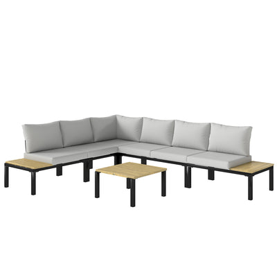 Outsunny Garden Furniture Set, 6 Piece Corner Sofa Set with Loveseat, Coffee Table, Sofa with Integrated Side Table 