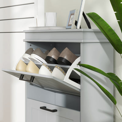 HOMCOM Two-Drawer Minimalistic Shoe Storage Cabinet, for 10 Shoes, Grey 
