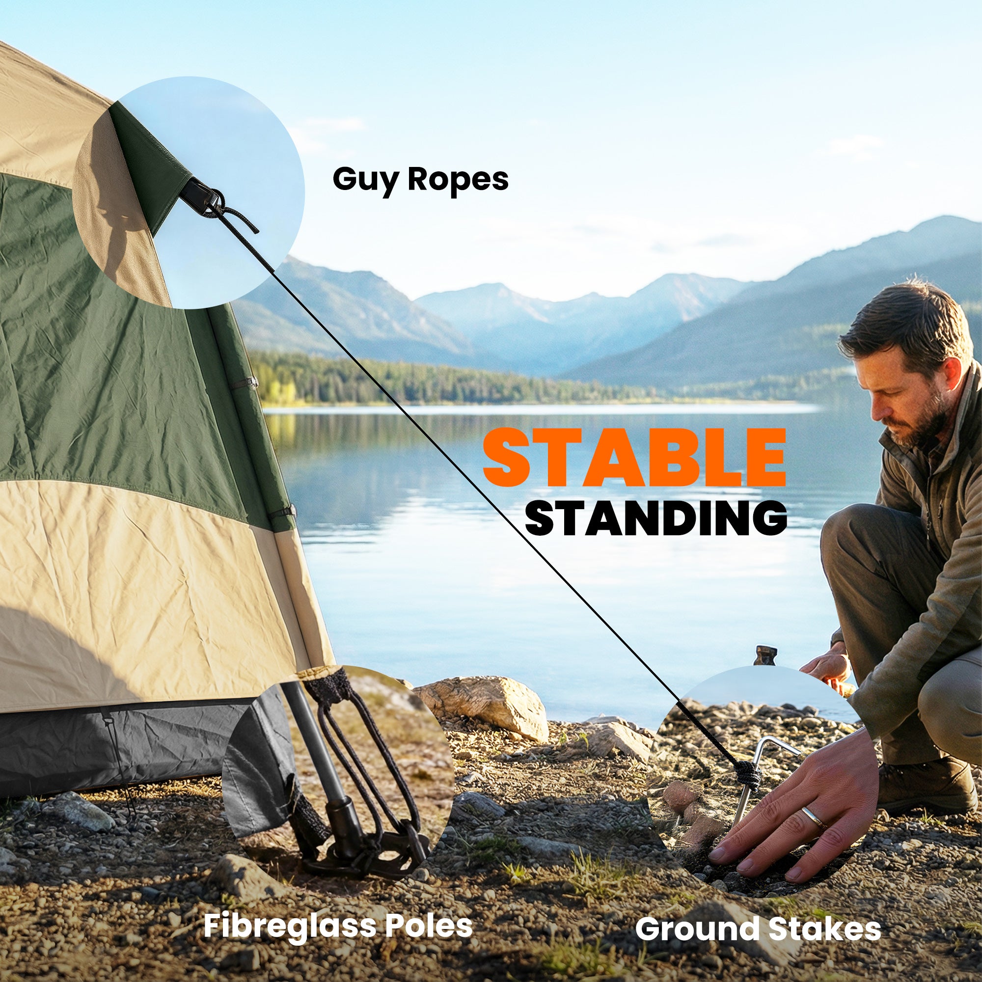 Outsunny Double Layer Instant Pop Up Tent with Rainfly, Portable Camping Shelter with Sewn-in Groundsheet and Carry Bag, Khaki 