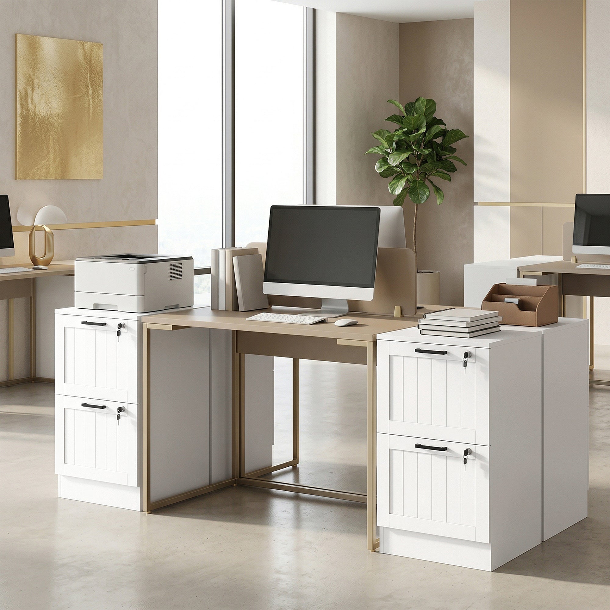 HOMCOM 2 Drawer Filing Cabinet with Lock, Office Storage Cabinet with Adjustable Hanging Bars for A4 Letter Size Files, White 